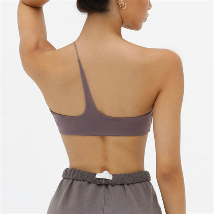 High Quality Gym Active Wear One Shoulder Thin Strap Women Padded Spandex sexy Yoga Push Up Lightweight Ladies Sports Bra