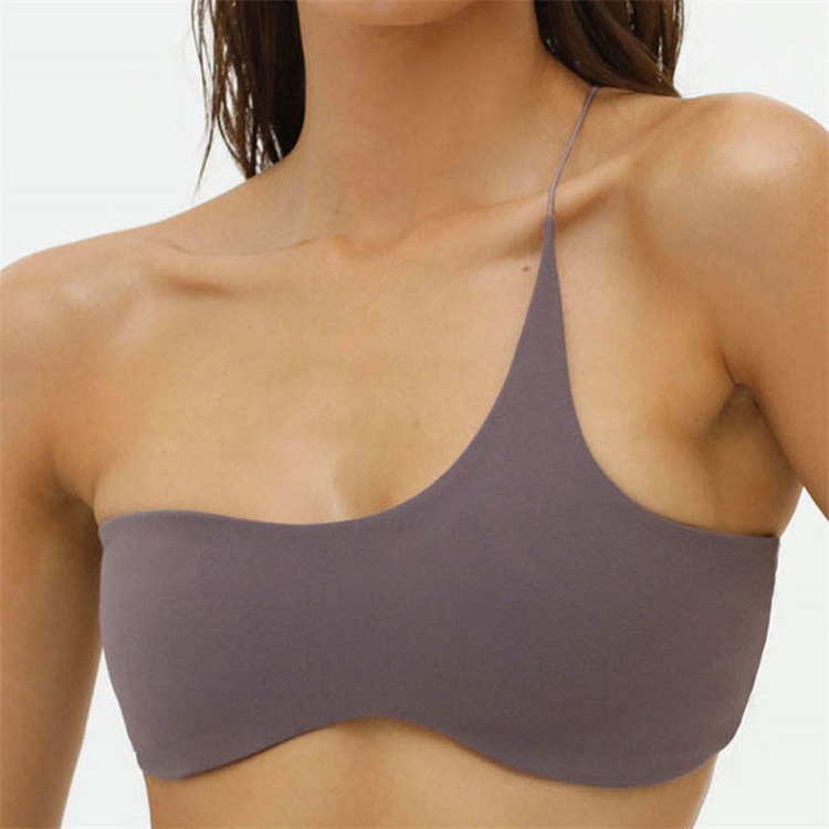 High Quality Gym Active Wear One Shoulder Thin Strap Women Padded Spandex sexy Yoga Push Up Lightweight Ladies Sports Bra