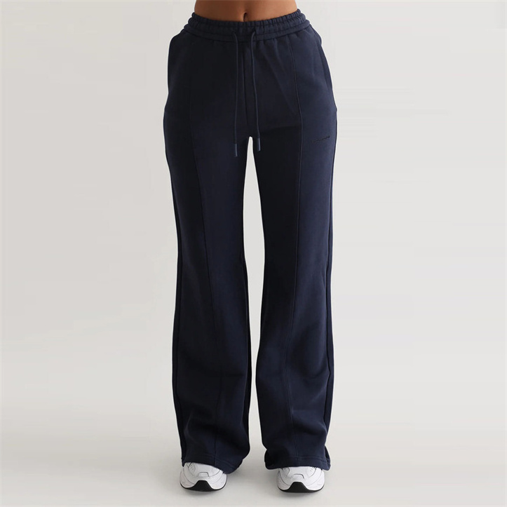 Wholesale Women Falre Jogger 100% Cotton Breathable Soft Baggy Wide Straight Leg Pants Sweatpants