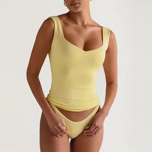 High quality low back blank soft fitness tank sportswear nylon v neck tank top with built in bra