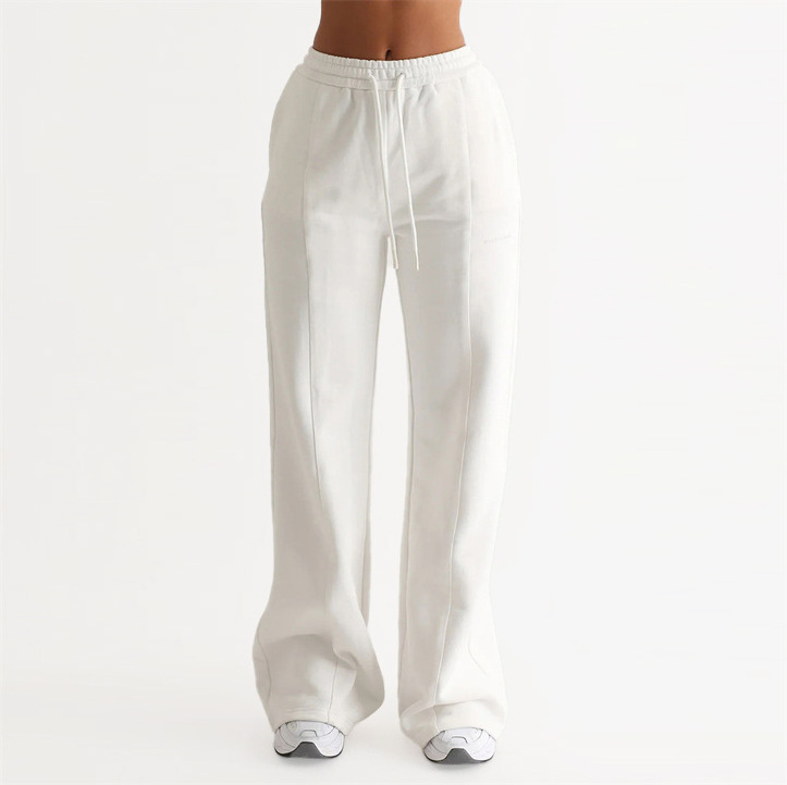 Wholesale Women Falre Jogger 100% Cotton Breathable Soft Baggy Wide Straight Leg Pants Sweatpants