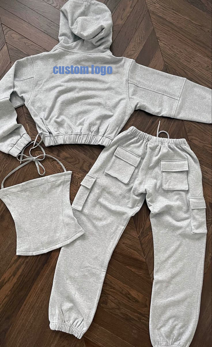 Tracksuit Manufacturer Cargo Sweatpants And Hoodie Sets Zip Up Tracksuit 3 Pieces Sweatsuit