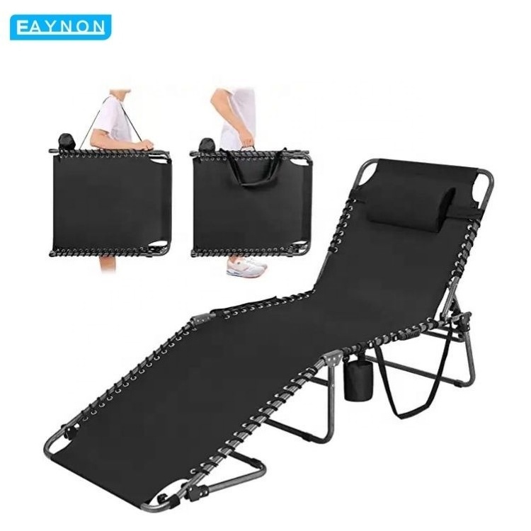 Eaynon Oxford Fabric Folding Camp Bed Recliner Portable Lounger Beach Chair With Face Hole