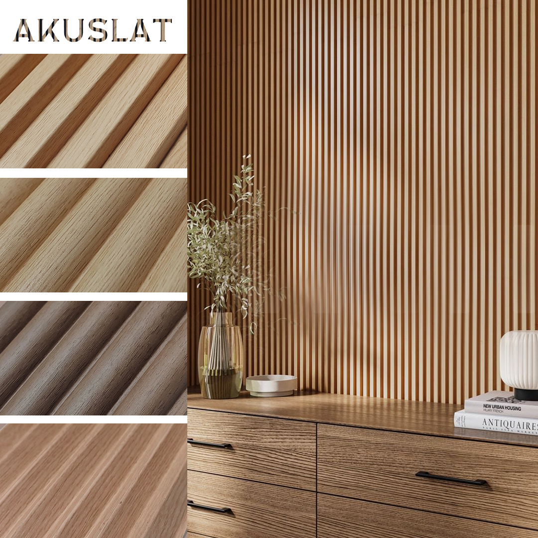 Akuslat Polyester Acoustic Fluted Walls Panels Outdoor Slat Wall Panel Interior 244*147cm Acupanel Wood Wall Panel