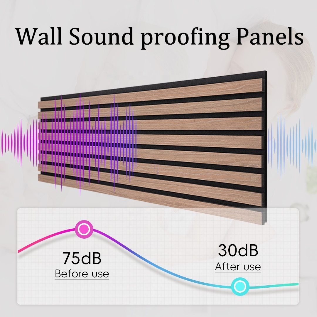 Wood Slat Wall Panel Decor Interior Sound Absorbing PET MDF Acoustic Board Noise Cancelling Acoustic Wall Panels