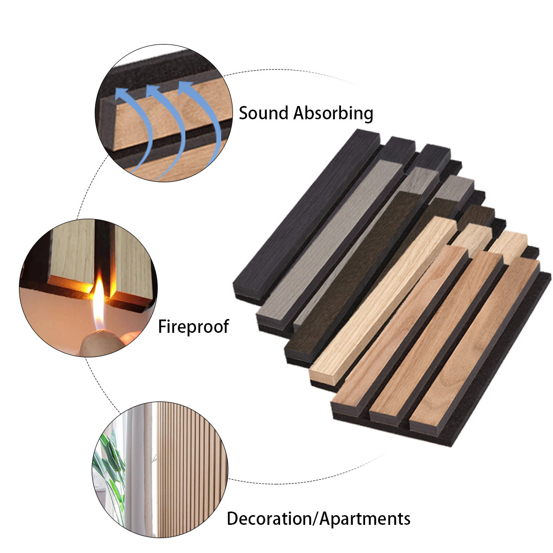 Akupanel Polyester Felt Acoustic Panel For Apartment Sound Isolation 2700mm Solid Wood Fluted Wall Panels