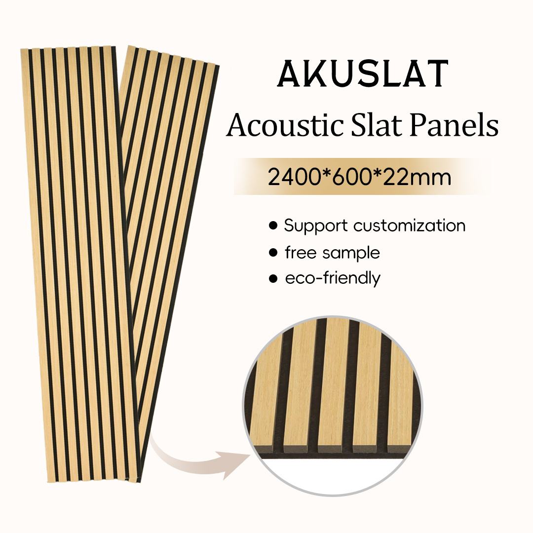 Akuslat Hight Quality Ce Acoustic Slat Panels Wooden Slat Decorative Soundproof Sound Absorption For Apartment Acoustic Panels