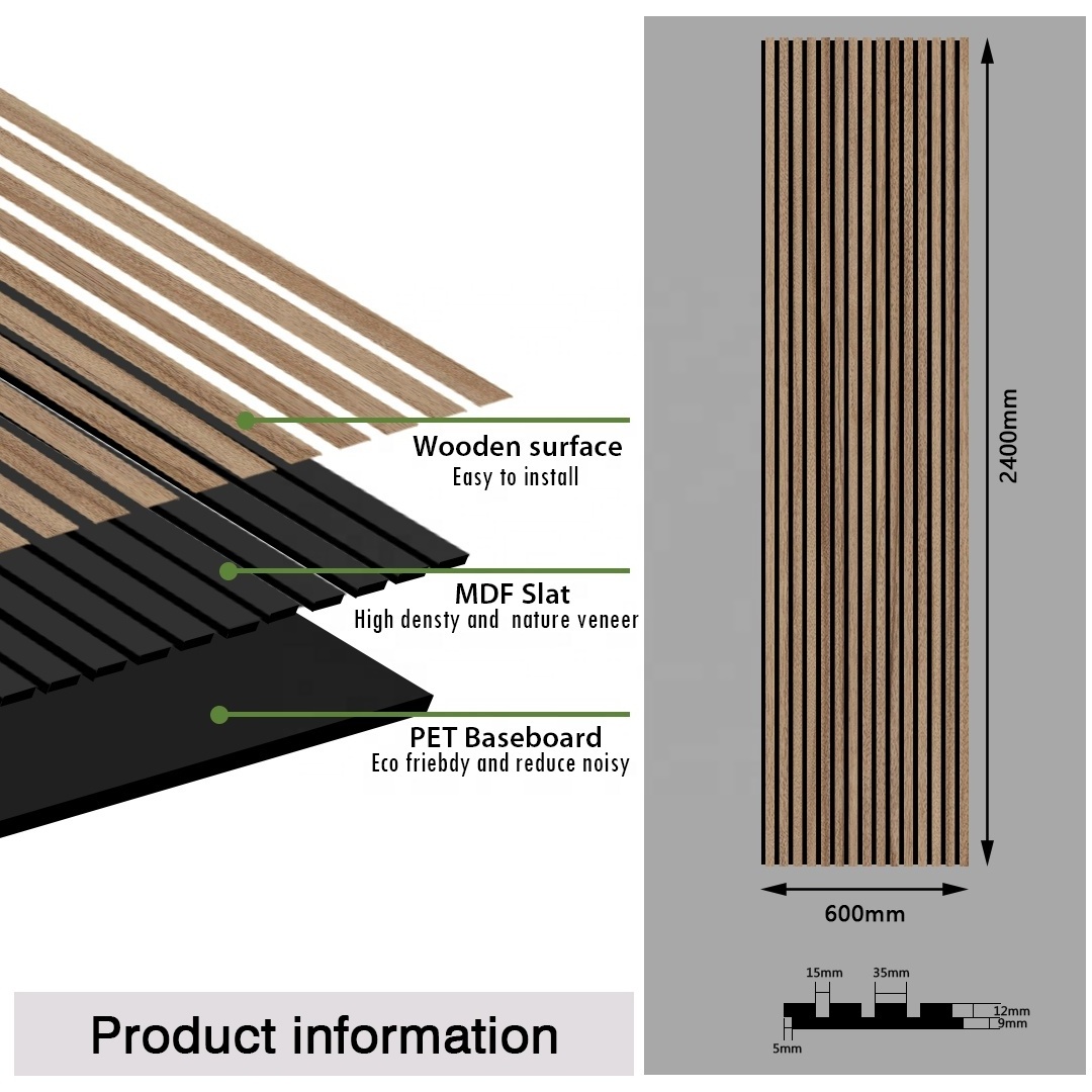 Akupanel Polyester Felt Acoustic Panel For Apartment Sound Isolation 2700mm Solid Wood Fluted Wall Panels