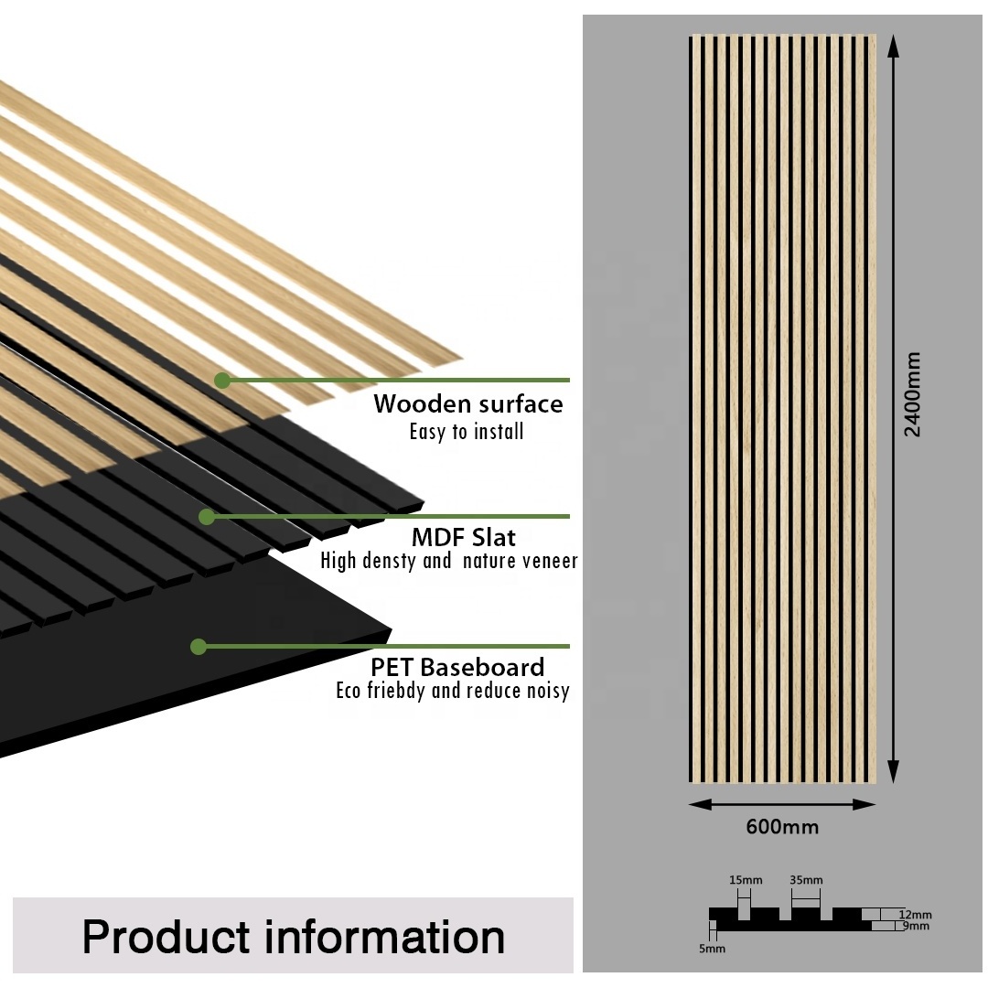 PVC3d Modern Design Exterior Panel Wall Decor Oak Acoustic Slat Wood Wall Panels Acoustic Soundproof Wall Wood Panels