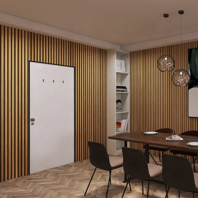 Natural Solid Wood Fluted Wall Slat Panel Acoustic Wall Panel Soundproof 3d Wall Decor Fiber Acoustic Ceiling Panel