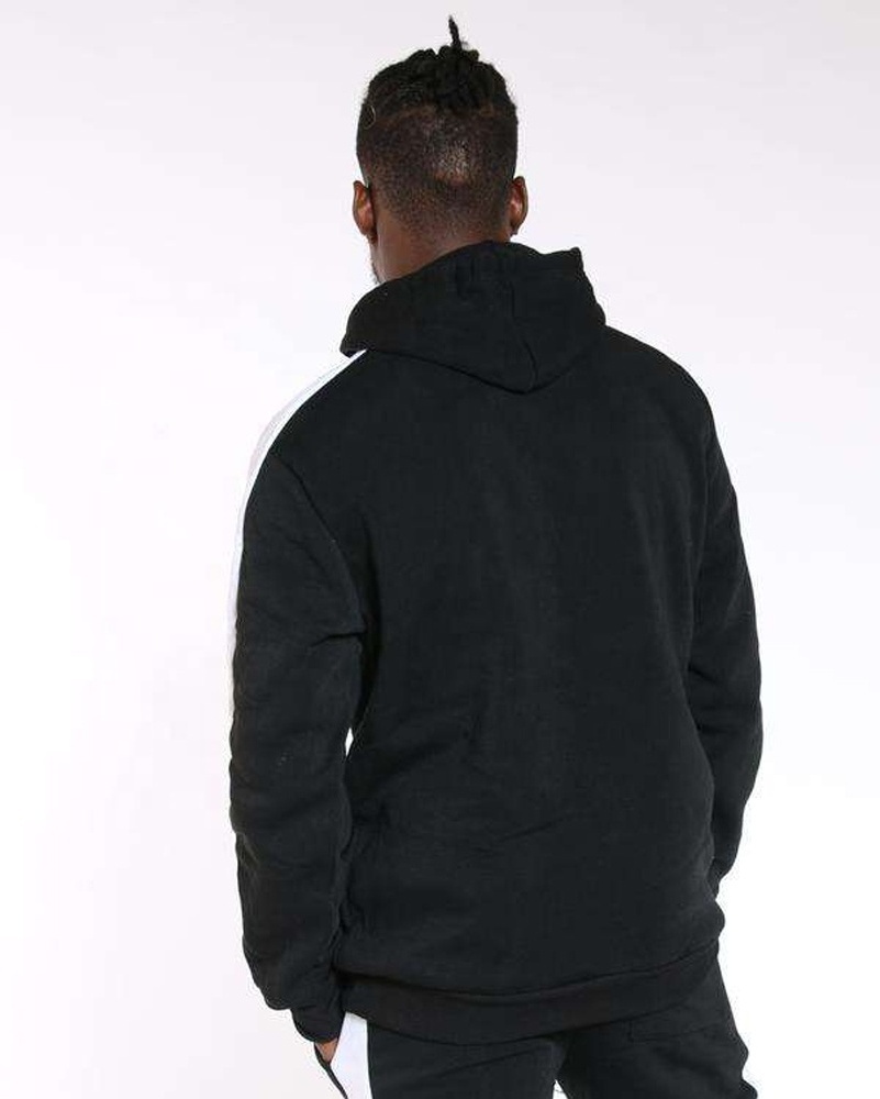 Men's Custom High Quality Contrast Side Stripe Long Sleeve Kangaroo Pockets Pullover Hoodie