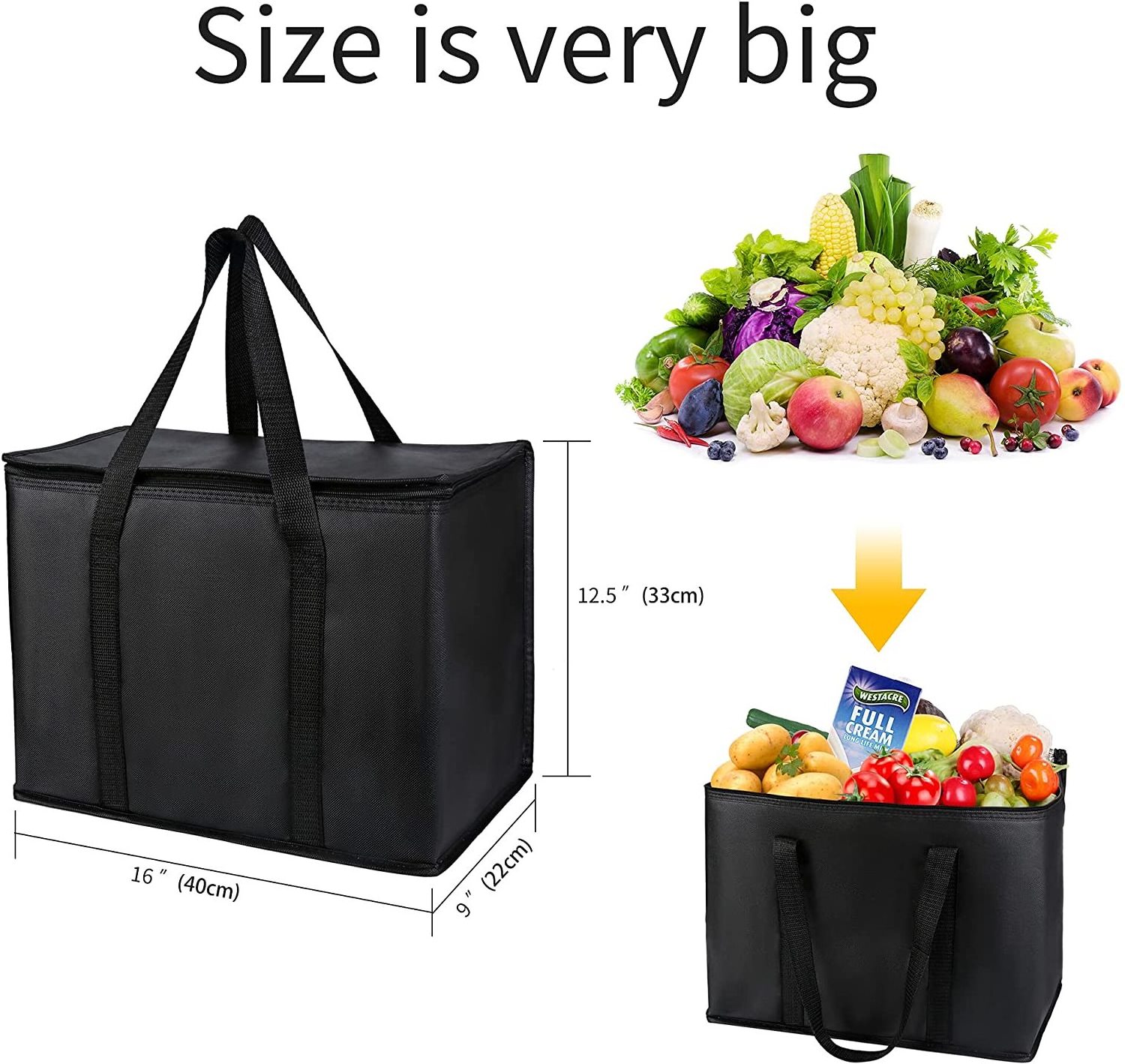 Reusable Thermal Insulated Grocery Cool Carry Cooler Lunch Bag For Food