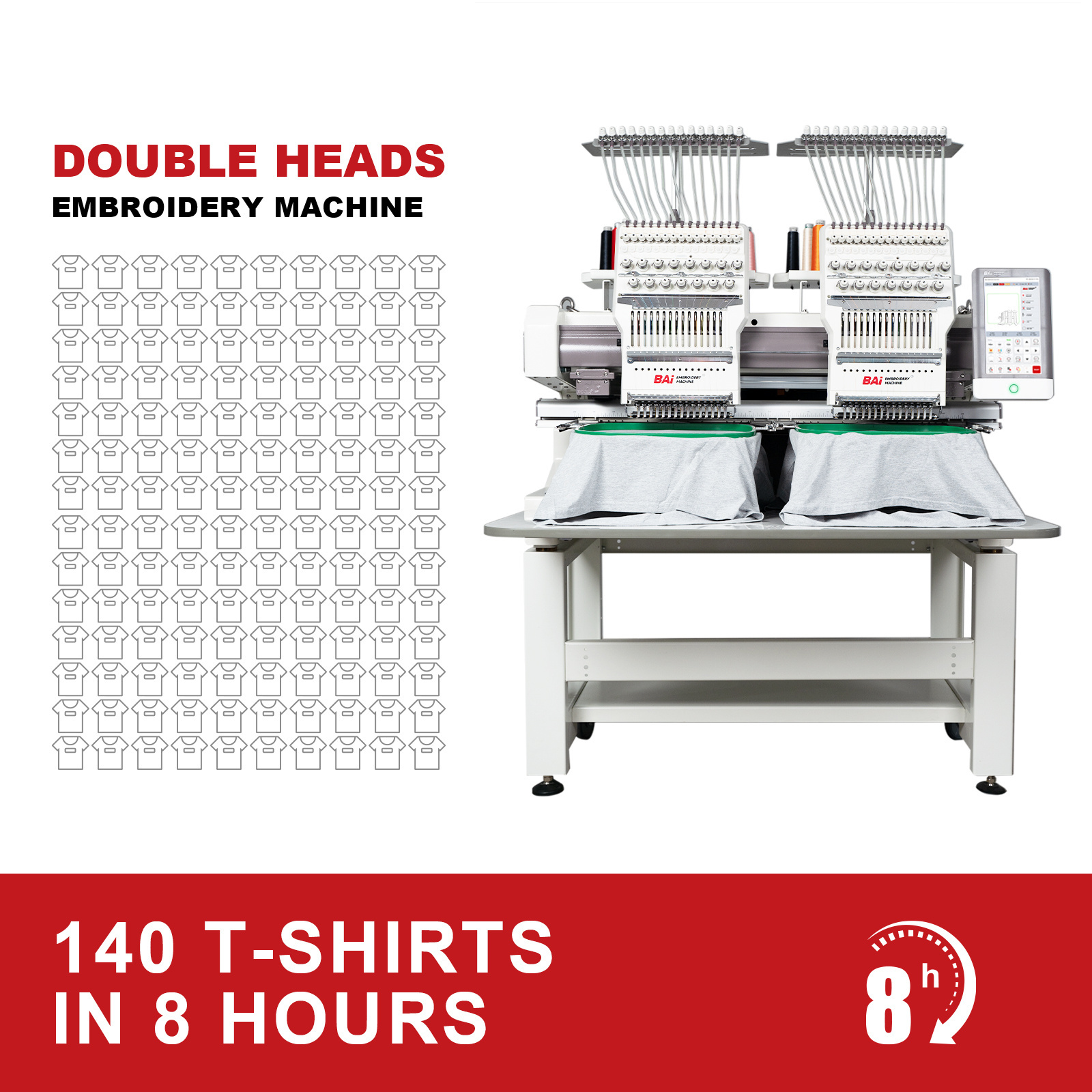 BAI 2 head 15 needles industrial high speed computerize professional monogram embroidery machine