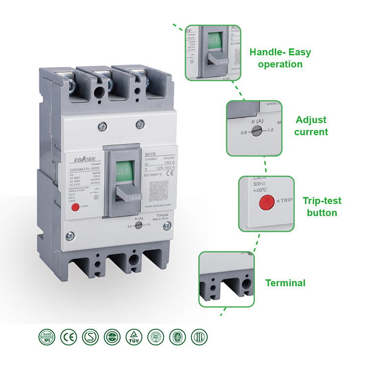 AC 500V 800V  mccb 100a 3p 400 amp 3 phase circuit breaker