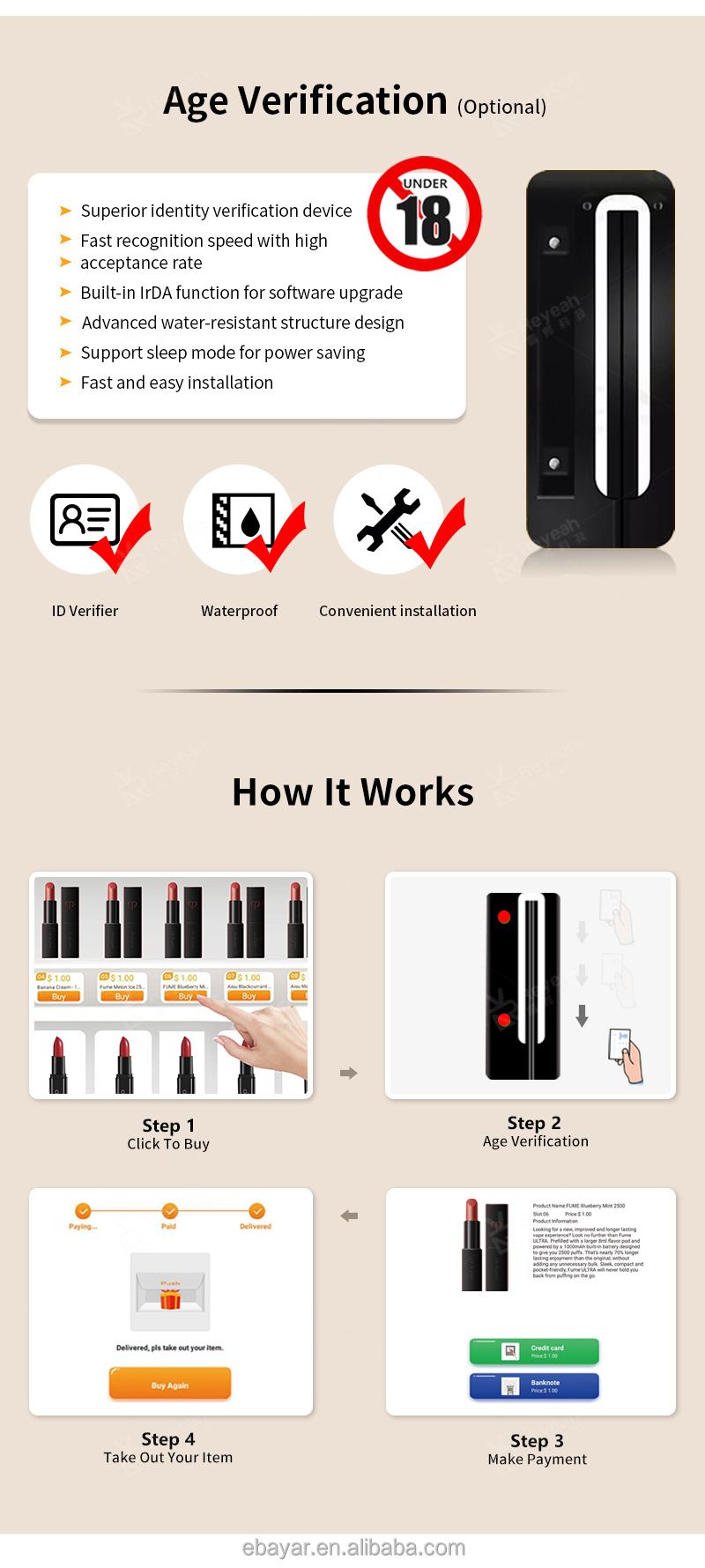 Digital Touch Screen With Age Verification Vending Machine for Retail items