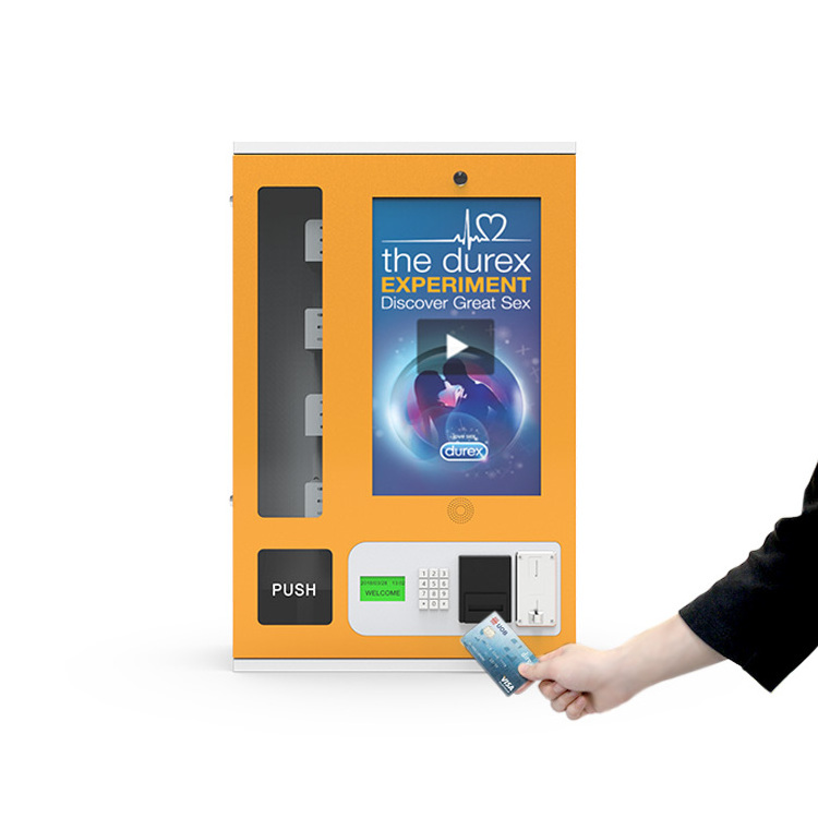 Automatic easy operated wall mounted advertise player condom adult product vending machine