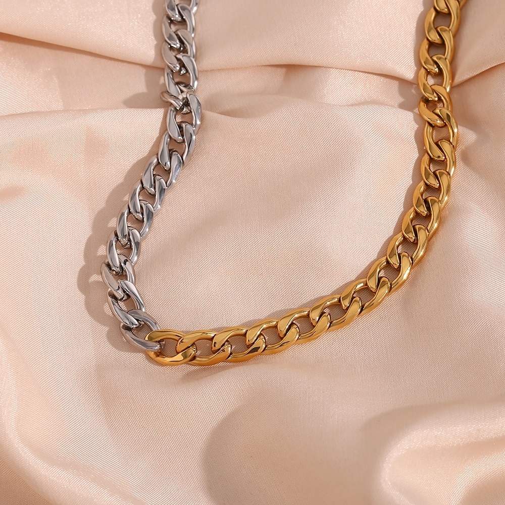 Chunky 18k Gold Plated Grinding Chain Necklace Cuban Chain Splicing Gold Silver Color Stainless Steel Choker Necklace