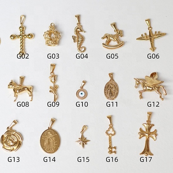 Hot Selling Seahorse Rosette Crown Evil Eyes Mary 18K Gold Plated Stainless Steel Charms Wholesale