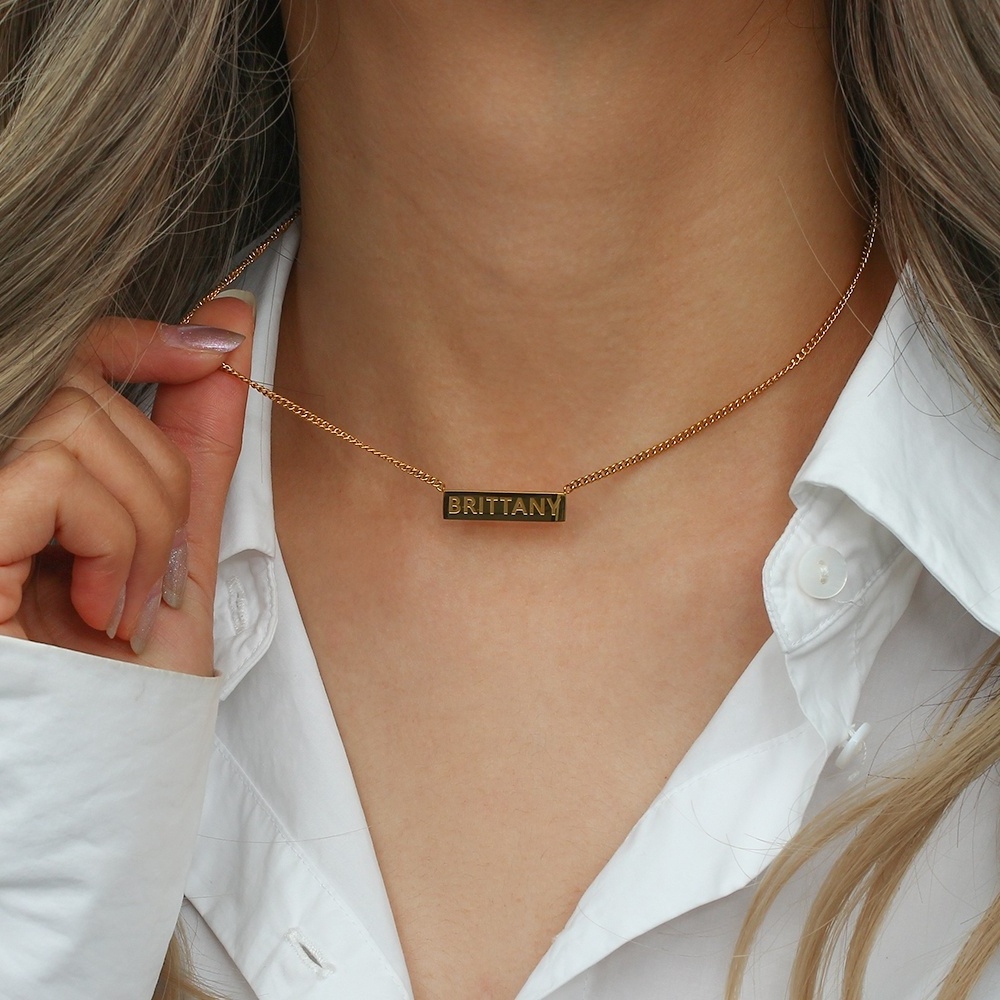 Personalized Minimalist Name Plate Necklace Custom Jewelry Stainless Steel Necklace Women Jewelry