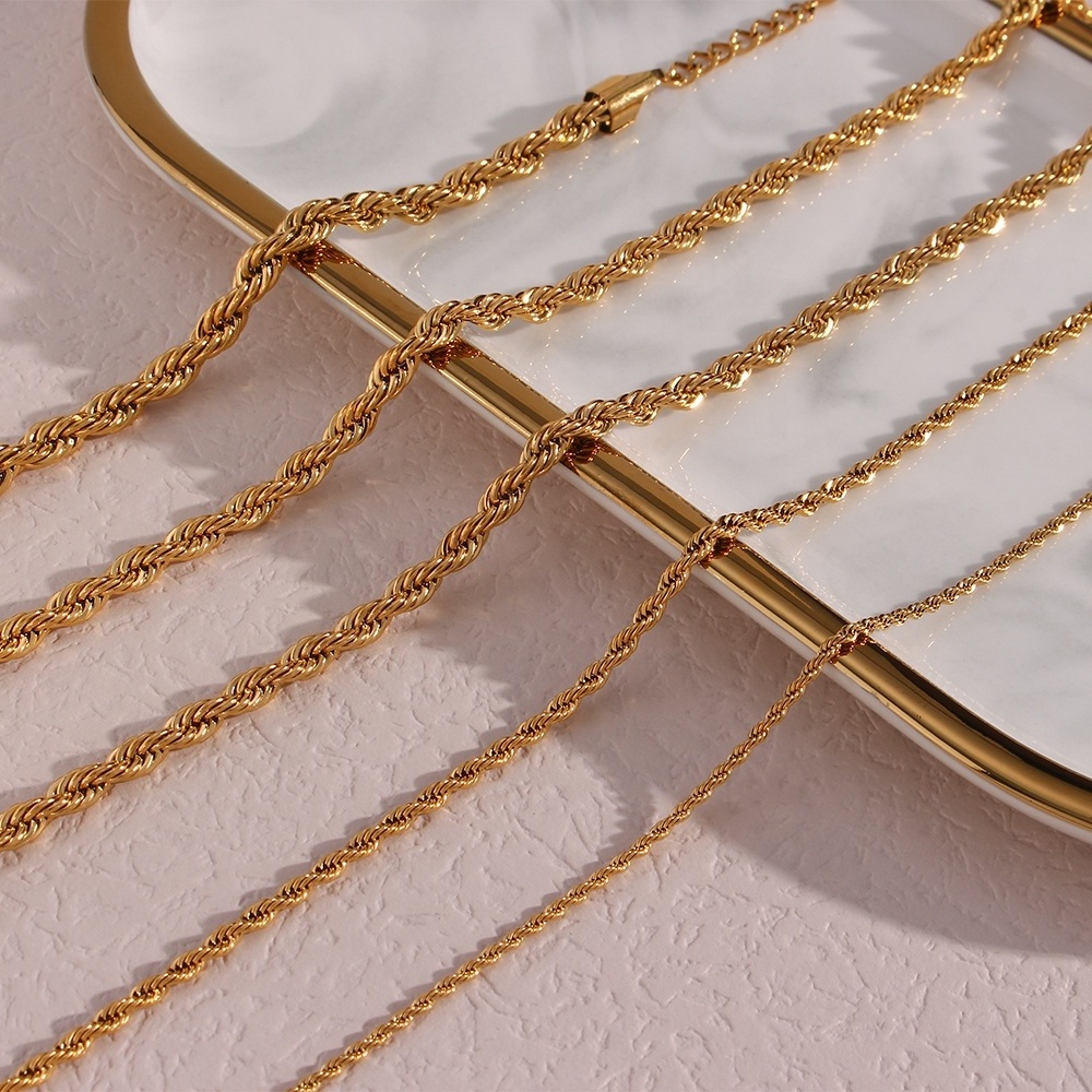 Minimalist 18K Gold Plated Stainless Steel Twisted Rope Chain Necklace Choker Necklace Design Jewelry