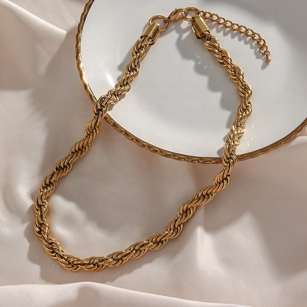 Drop Ship Chunky Twisted Rope Chain Necklace 18K Gold Plated Stainless Steel Choker Necklace Jewelry Making Supplies