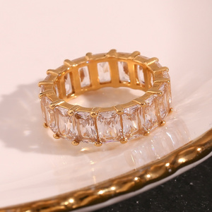 Baguette Luxury AAAA Zircon Ring 18K Gold Plated Stainless Steel Wedding Rings Cubic Zirconia Jewelry Making Supplies