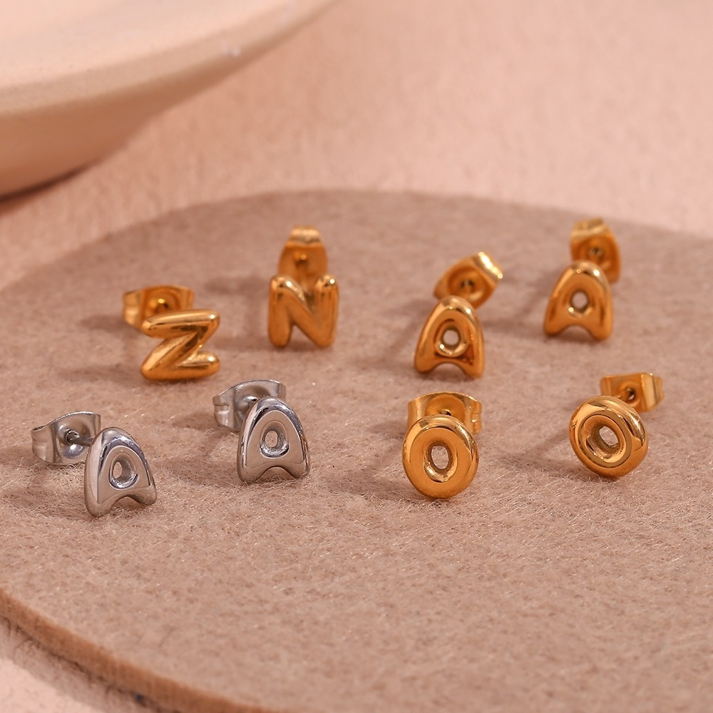 Dainty Summer Jewelry 18k Gold Plated Letter Stud Earrings For Women Waterproof Stainless Steel Jewelry