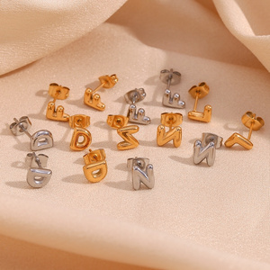 Dainty Summer Jewelry 18k Gold Plated Letter Stud Earrings For Women Waterproof Stainless Steel Jewelry