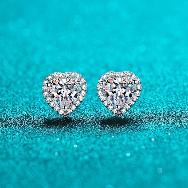 Valentine's Day Gift Ideas 2023 Heart Shape GRA Moissanite Stud Earring Silver 925 Jewelry