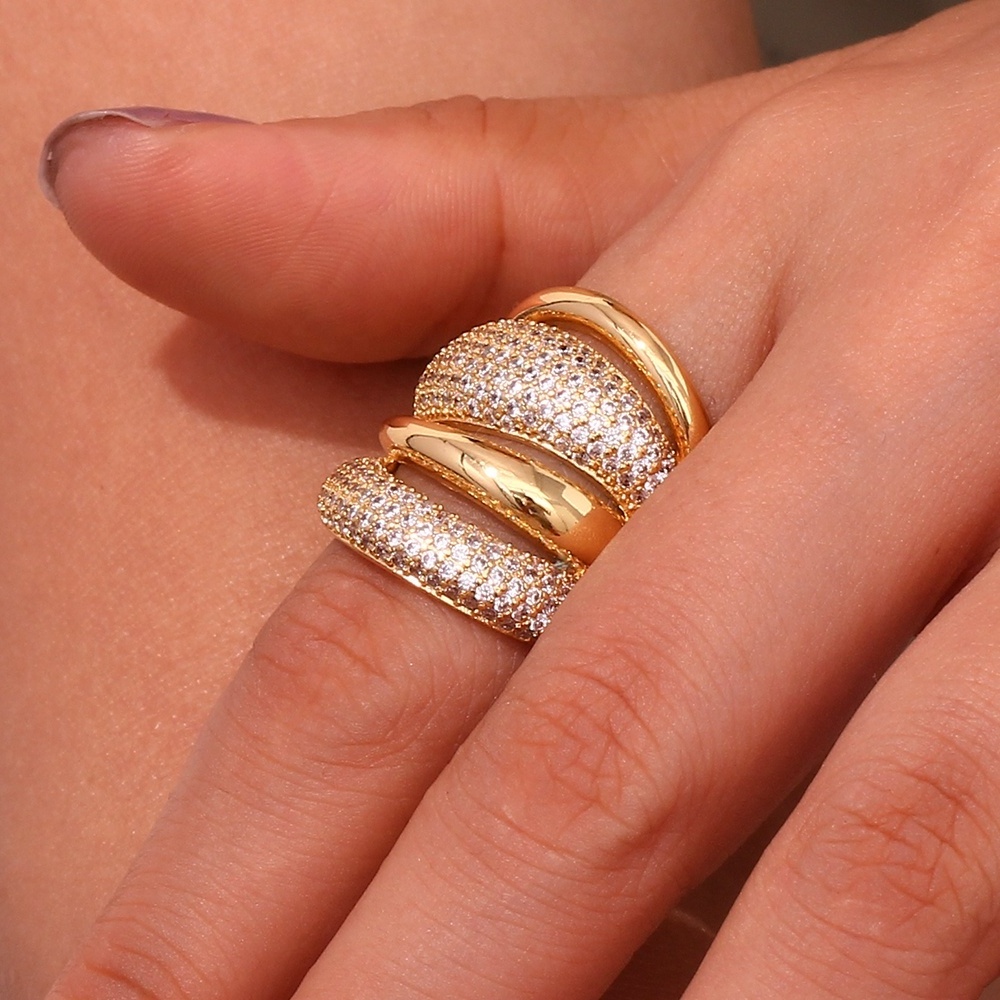 Luxury Women Jewelry Shining Zircon Dome Ring 18k Gold Plated Brass Open Ring Chunky Women Jewelry