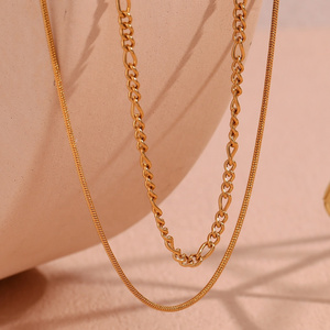 Double Layer Figaro Chain &Snake Chain Necklace PVD Gold Plated Stainless Steel Jewelry joyeria de acero inoxidable