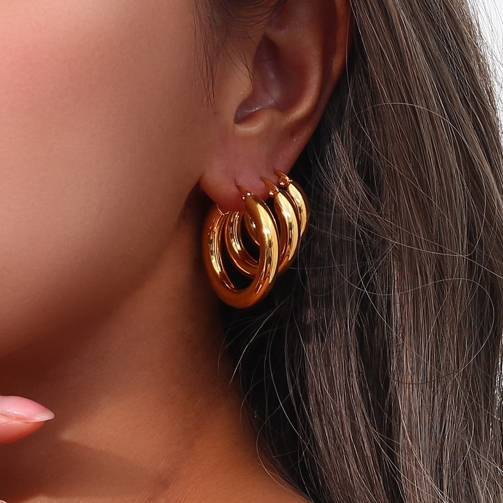 Hot Sale Glossy Stainless Steel 18K Gold Plated Chunky Hoop Earrings Non Tarnish Earrings Water Proof Jewelry