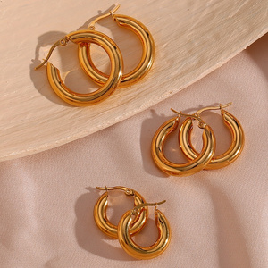 Hot Sale Glossy Stainless Steel 18K Gold Plated Chunky Hoop Earrings Non Tarnish Earrings Water Proof Jewelry