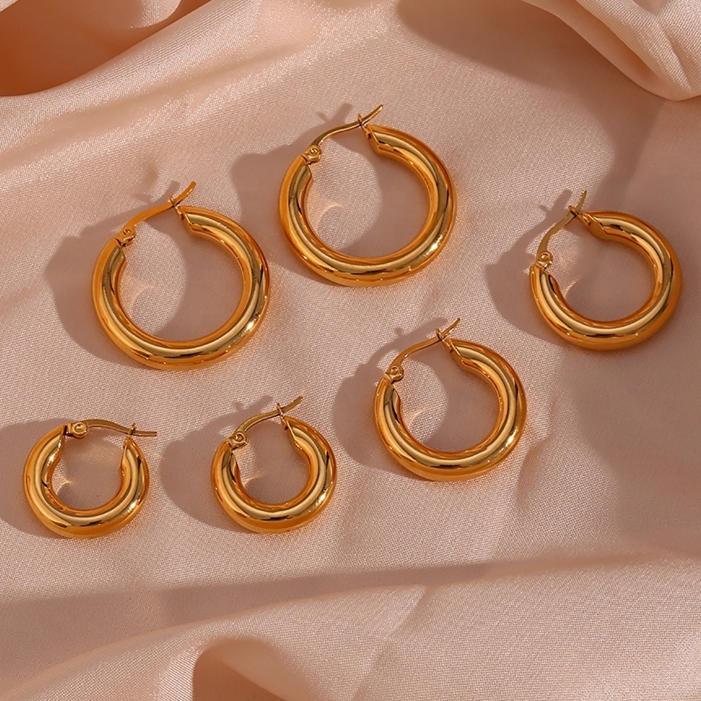 Hot Sale Glossy Stainless Steel 18K Gold Plated Chunky Hoop Earrings Non Tarnish Earrings Water Proof Jewelry