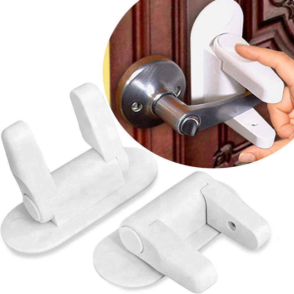 Child Safety Revolving Handle with Adhesive Anti-Lockout Proof Locks for Bedroom Bathroom Kitchen Toddler Door Level Lock