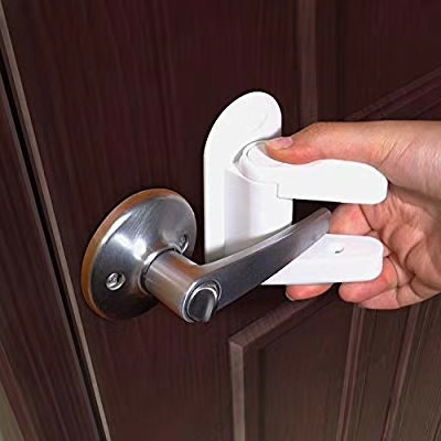 Child Safety Revolving Handle with Adhesive Anti-Lockout Proof Locks for Bedroom Bathroom Kitchen Toddler Door Level Lock