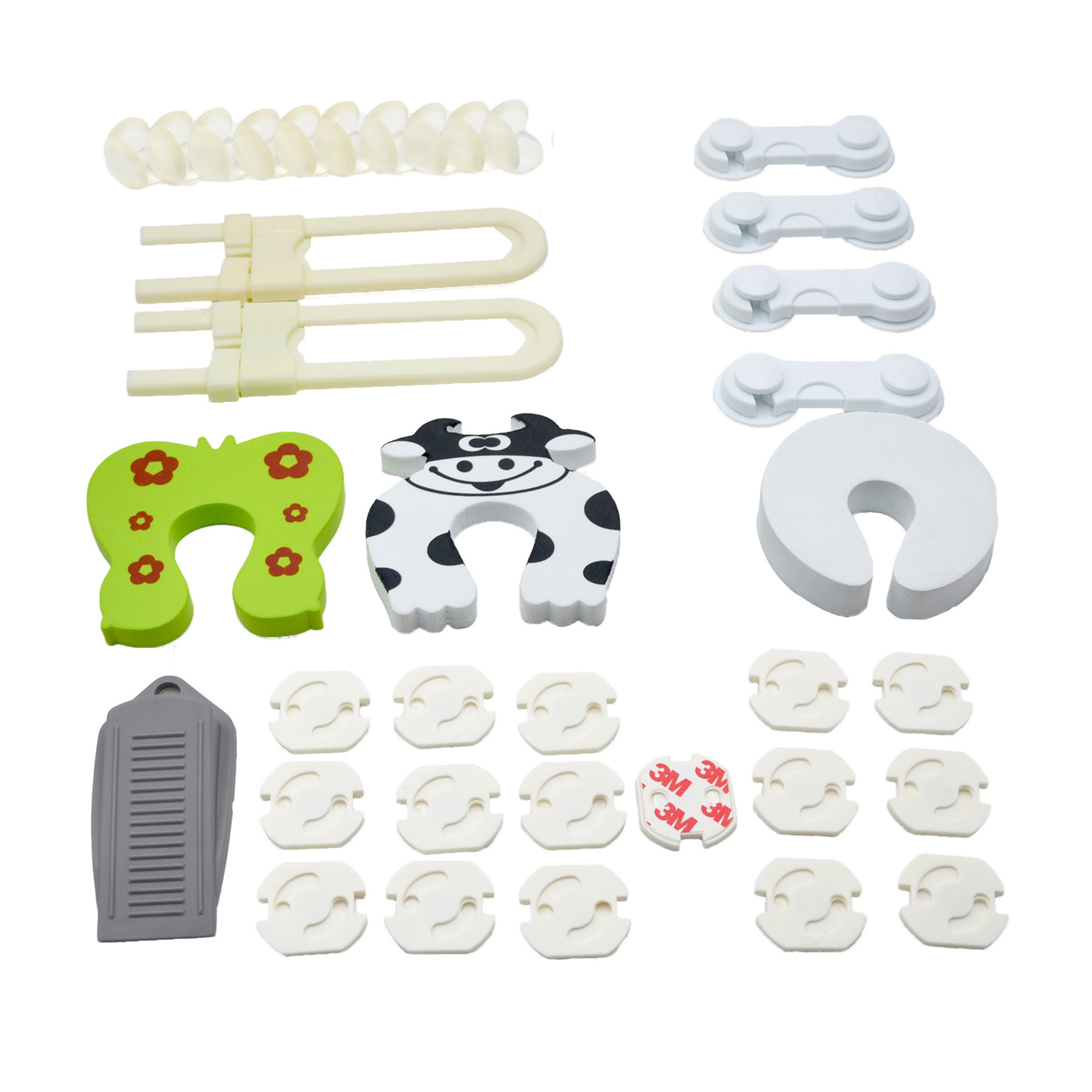 Baby Proofing Kit Safeguarding Easy to Install Safety set of Outlet Plug Covers and Adjustable locks for Cabinets, Drawers