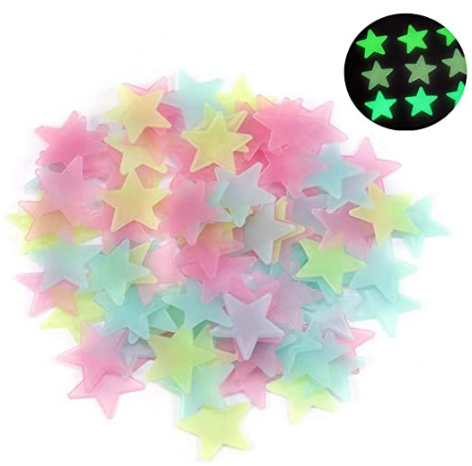 100 Pcs Plastic Wall Stickers Luminous Stars Glow in the Dark Fluorescent Noctilucent Decals for Home Ceiling Wall Baby Kids Bed