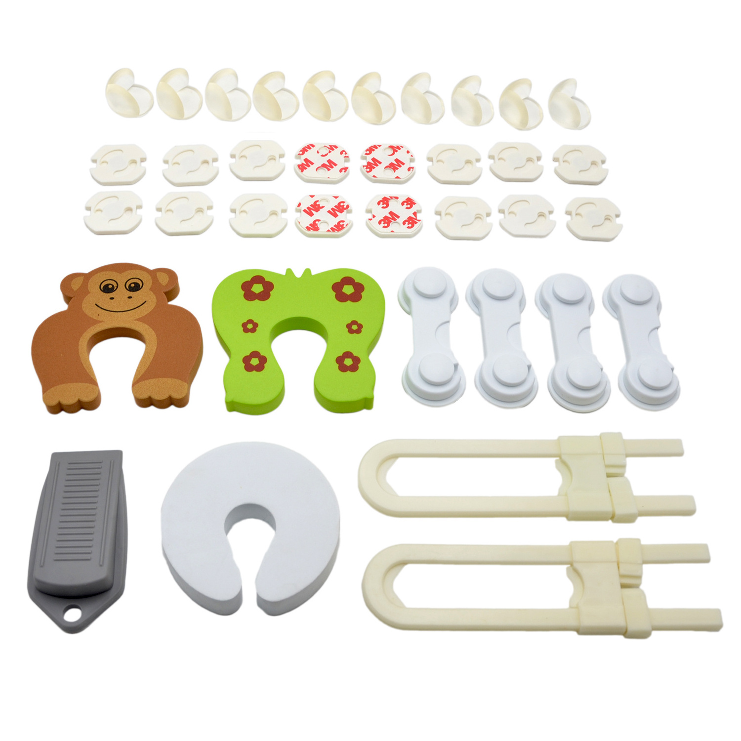 Baby Proofing Kit Safeguarding Easy to Install Safety set of Outlet Plug Covers and Adjustable locks for Cabinets, Drawers