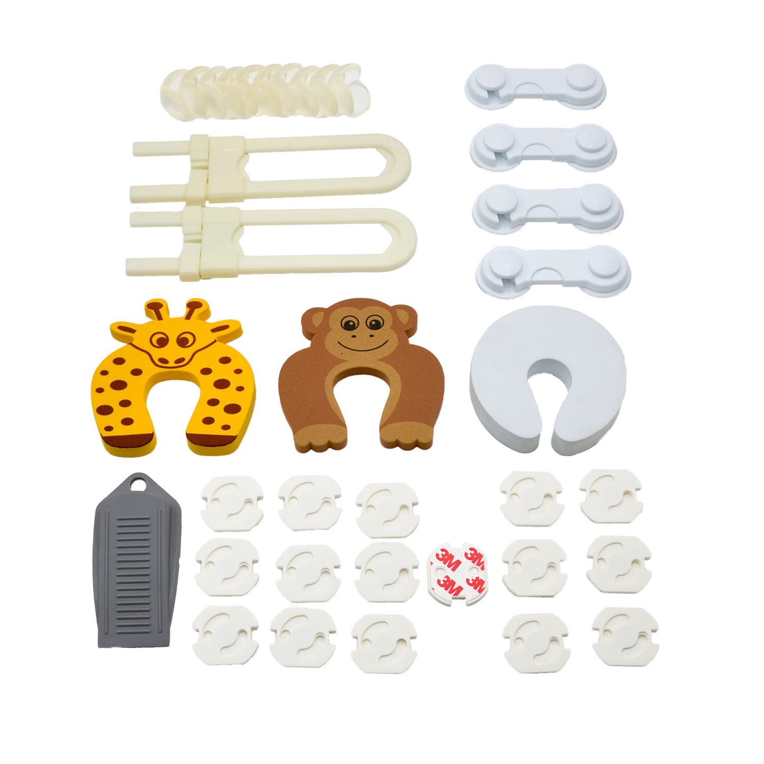 Baby Proofing Kit Safeguarding Easy to Install Safety set of Outlet Plug Covers and Adjustable locks for Cabinets, Drawers