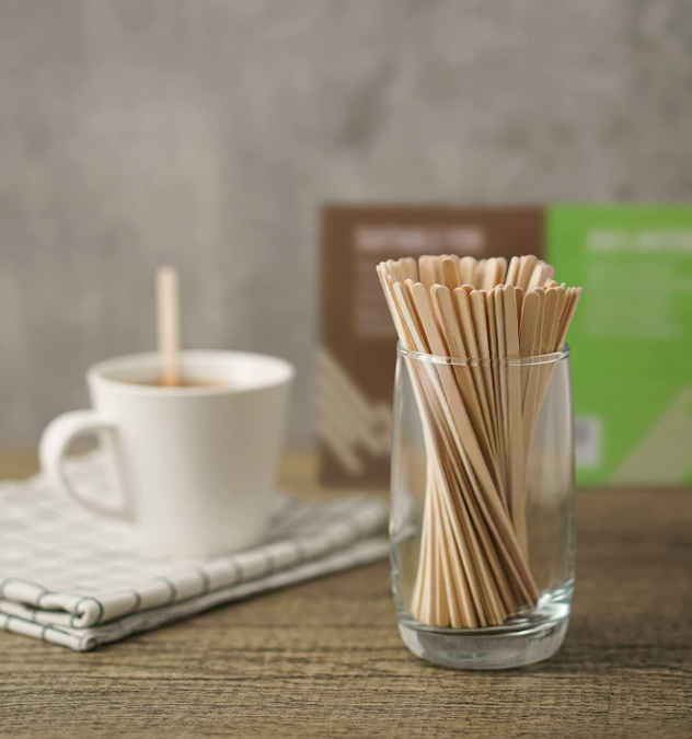 Biodegradable Wood Coffee Stir Sticks 140MM Individual paper wrapped disposable natural wooden coffee stirrer stirring stick