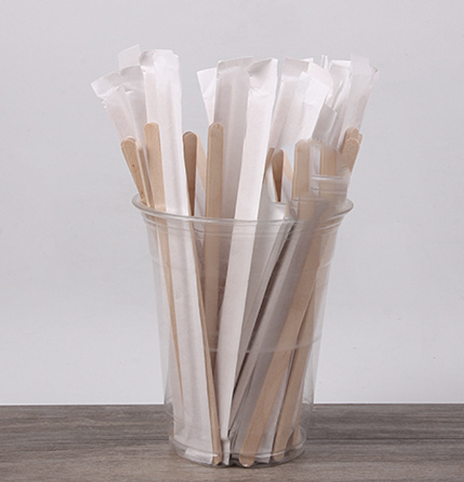 Biodegradable Wood Coffee Stir Sticks 140MM Individual paper wrapped disposable natural wooden coffee stirrer stirring stick