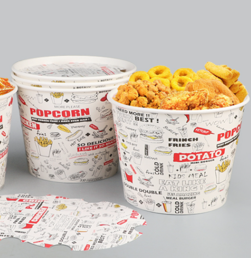 Xiamen Large Big Size Coston KFC Paper Tub Cup 64oz 85 OZ Paper Fried Chicken Popcorn Bucket with Lid