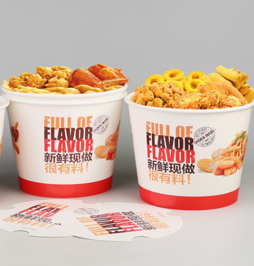 Xiamen Large Big Size Coston KFC Paper Tub Cup 64oz 85 OZ Paper Fried Chicken Popcorn Bucket with Lid