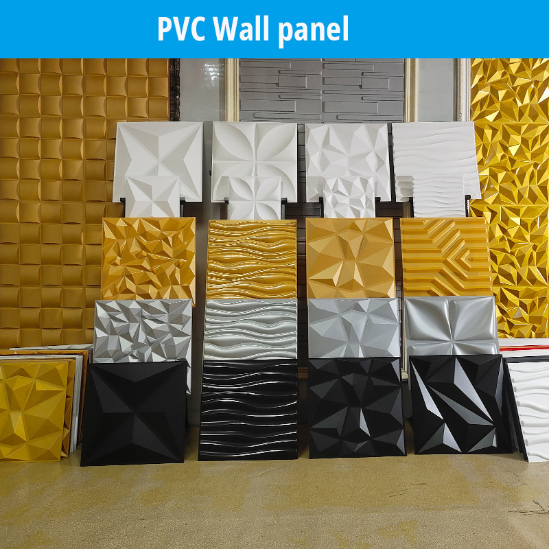 Ebest Hotel PVC Plastic  3D Wall Board Panel/ Wallpaper Easy to Install Gold Diamond Design PVC Interior Wall Panel