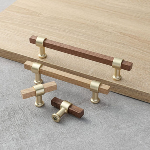 Nordic Wooden Long Drawer Knobs T bar Handle Walnut Cupboard Pulls Kitchen Cabinet Door Handle Furniture Decorate Pulls and Knob