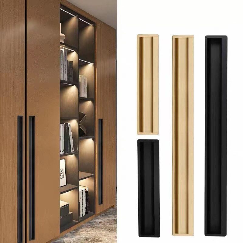 Extended drawer Cabinet Pulls door edge handle black gold wardrobe Drawer Pulls Furniture Handles Cupboard Pulls