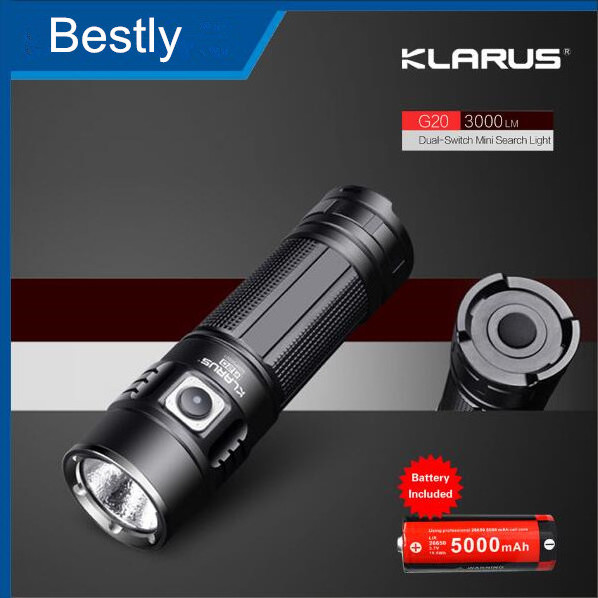 KLARUS G20 USB Rechargeable LED Flashlight Torch With 26650 Battery 3000 Lumens  XHP70 N4 LED Light Dual Switch Lantern