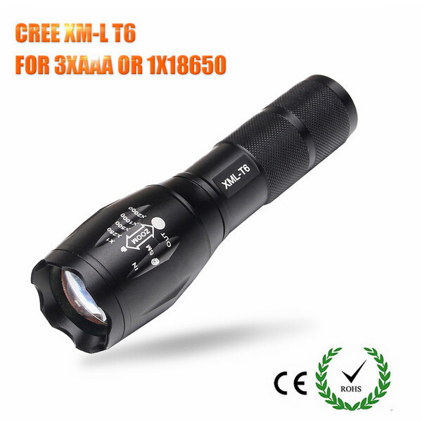 2500 Lumens XML T6 LED Flashlight Waterproof Zoomable Adjustable Tactical Torch Lamp 18650 Battery Flashlight