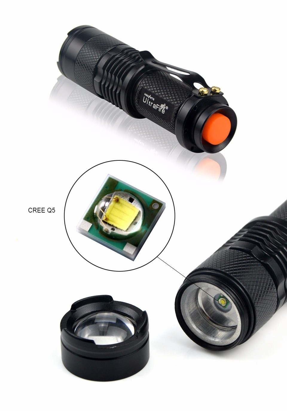 cheap led aluminum led flashlight Q5,bulk LED flashlight